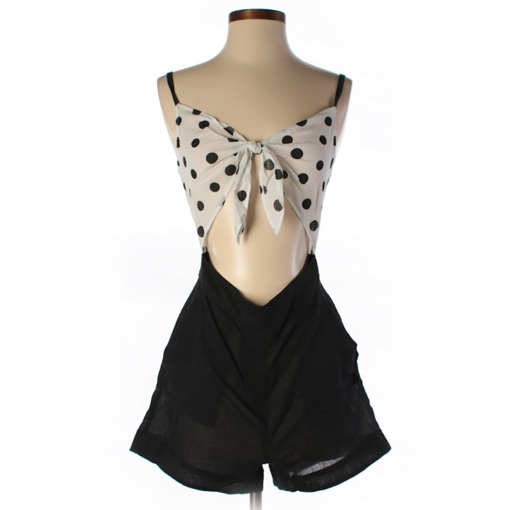 Ann Taylor Loft Beach retro black & white polka dot cotton romper playsuit